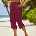 thumbnail image 1 of WPPGONE Cotton Capri Pants for Women Plus Size with Pockets High Elastic Waisted Drawstring Loose Fit Side Slit Button Cropped Bottoms Comfortable Summer Daily Trousers, 1 of 8