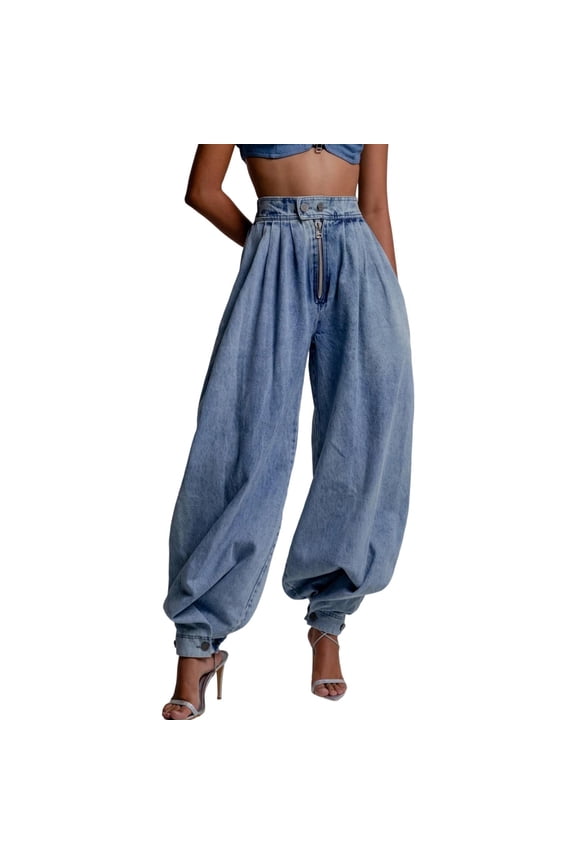 Cotton Pants for Women High Waisted Joggers Button Zipper Fly Baggy Vintage Harem Bottoms Fashion Walking Streetwear Summer Trousers with Pockets