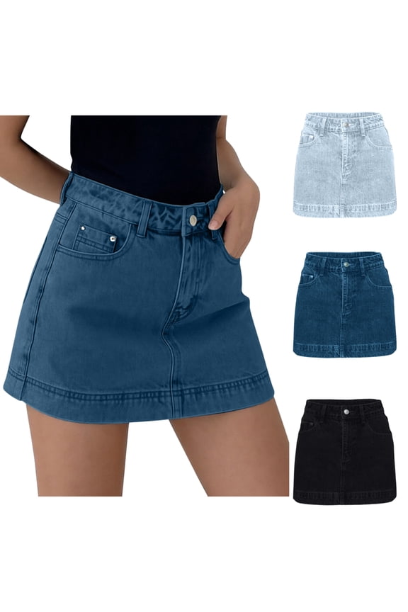 Denim Skort For Women High Waisted with Pockets Elastic Stretchy A Line Button Cargo Bottoms Summer Fashion Trendy Walking Daily Wear