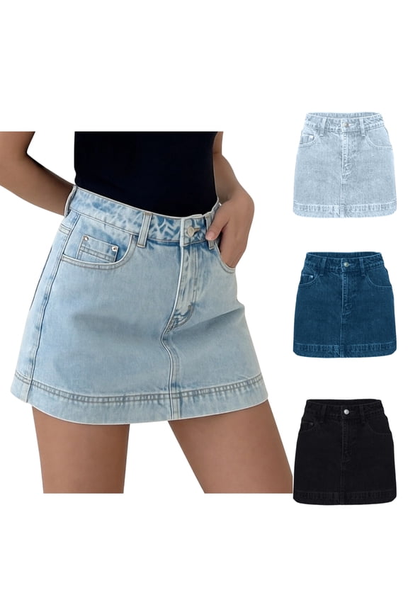 Denim Skort For Women High Waisted with Pockets Elastic Stretchy A Line Button Cargo Bottoms Summer Fashion Trendy Walking Daily Wear