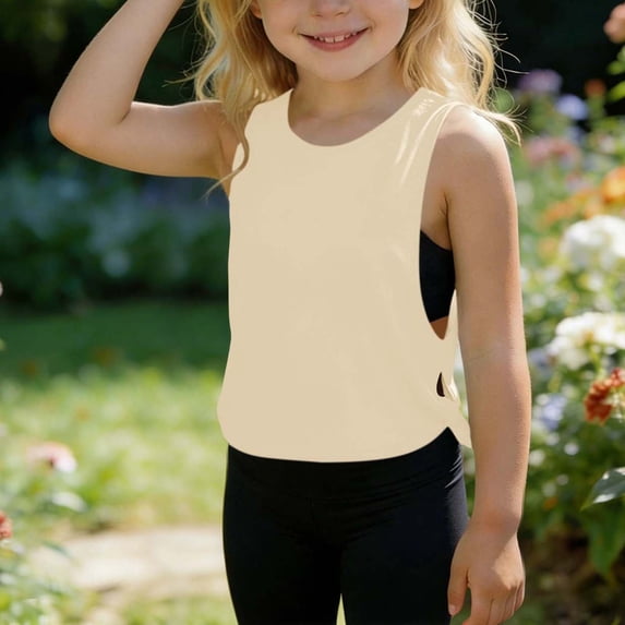 WPPGONE Girls Athletic Tank Top Sleeveless Crewneck Active Tops Crop Length Cutout Sides Tie Back Design Soft Stretchy Breathable Dance Gym Yoga Wear Summer Workout Apparel
