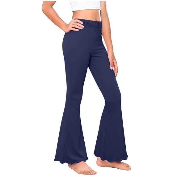 WPPGONE Girls Bell Bottom Pants Toddler Little Kids Elastic Waist Flared Leggings Solid Color Yoga Dance Trousers Breathable Soft Fabric Fashion Flare Bottoms for Daily Wear