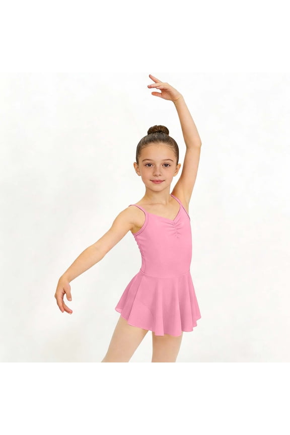 Girls Camisole Ballet Dress Adjustable Spaghetti Strap Dance Leotard with Flowy Skirt Toddler Kids Gymnastics Bodysuit Performance Tutu Costume Elegant Dance Dresses