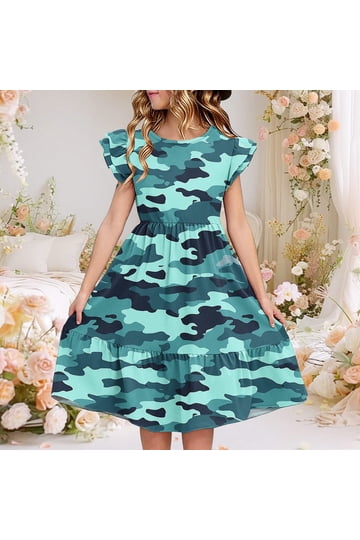 short camo dresses Binienty Girls Beach Summer Dresses Soft Lightweight Duck Hunting Camo Short Sleeve Summer Sundress Teen Comfy Reptiled Dress with Pockets Kids Summer