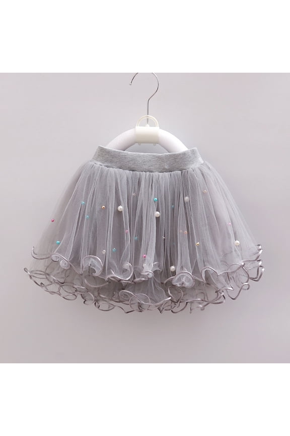Girls Elastic High Waisted Colorful Pearl Tulle Skirt Layered Puffy Ballet Tutu Skirt Fluffy Princess Dance Skirts for Birthday Party Performance Stage Outfits