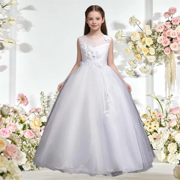 WPPGONE Girls Floral Lace Flower Girl Dress Sleeveless Tulle Princess Ball Gown Elegant Wedding Guest Party Gown Formal Pageant Dress Toddler First Communion Gown Kids Birthday Evening Party Dresses