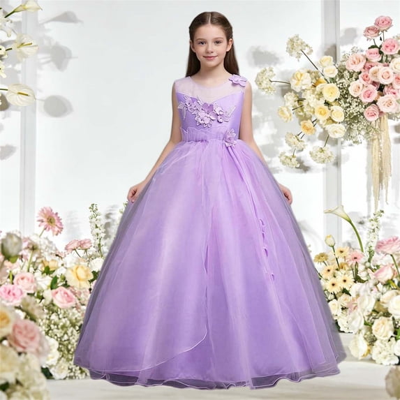 WPPGONE Girls Floral Lace Flower Girl Dress Sleeveless Tulle Princess Ball Gown Elegant Wedding Guest Party Gown Formal Pageant Dress Toddler First Communion Gown Kids Birthday Evening Party Dresses