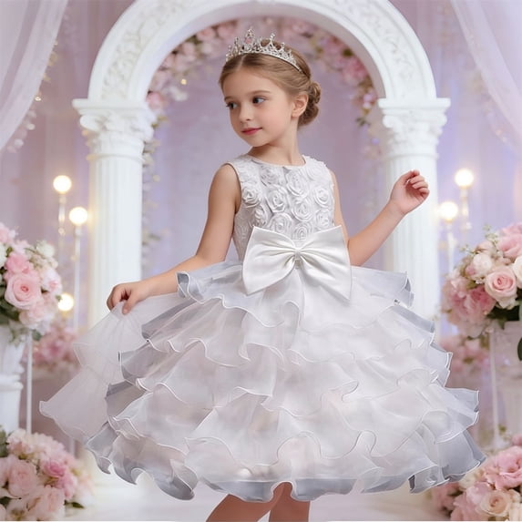 WPPGONE Girls Flower Girl Dress Tulle Ruffle Tiered Ball Gown Sleeveless Applique Princess Party Dresses Elegant Formal Birthday Wedding Pageant Gown