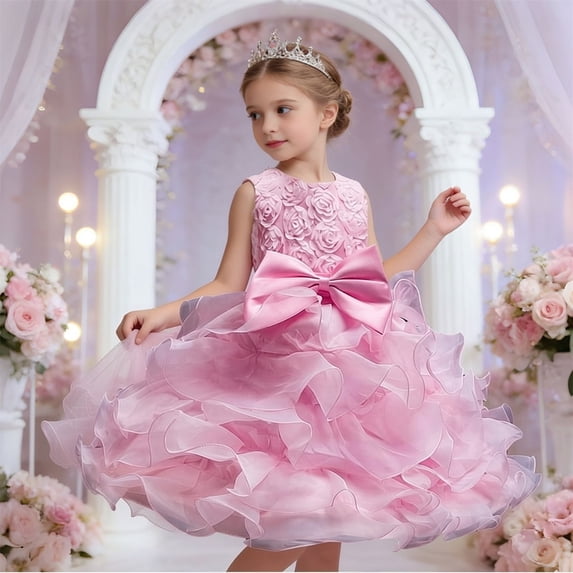 WPPGONE Girls Flower Girl Dress Tulle Ruffle Tiered Ball Gown Sleeveless Applique Princess Party Dresses Elegant Formal Birthday Wedding Pageant Gown