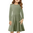 thumbnail image 1 of WPPGONE Girls Long Sleeve Jersey Dress Comfortable Round Neck A Line Tiered Silhouette Knee Length Modest Swing Dress Kids Classic Everyday Outdoor Fashion Dresses, 1 of 9