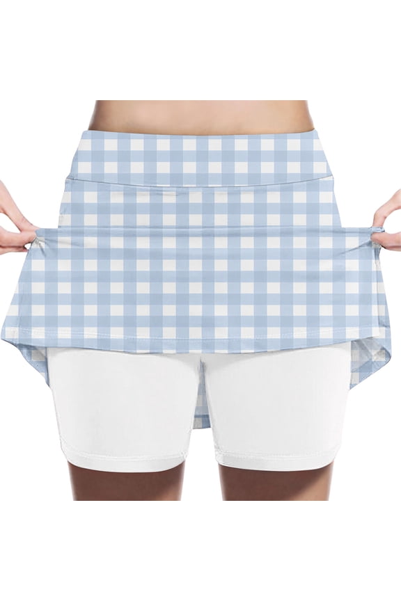 Girls Plaid Pattern A-Line Skirt High Waisted Gingham Checkered Athletic Skort Lightweight Flowy Sports Skirts for School Uniform Tennis Golf Summer Skirts