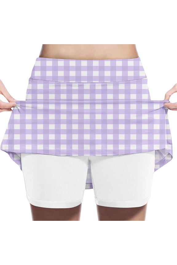 Girls Plaid Pattern A-Line Skirt High Waisted Gingham Checkered Athletic Skort Lightweight Flowy Sports Skirts for School Uniform Tennis Golf Summer Skirts
