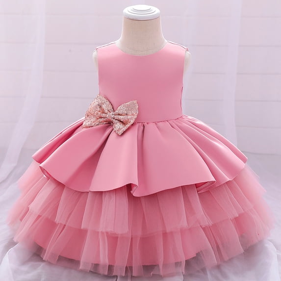 WPPGONE Girls Sleeveless Layered Tulle Tutu Dress Sparkling Sequin Bow Knot Wedding Guest Party Gown Fluffy Ball Gown Birthday Pageant Princess Formal Ceremony Dresses
