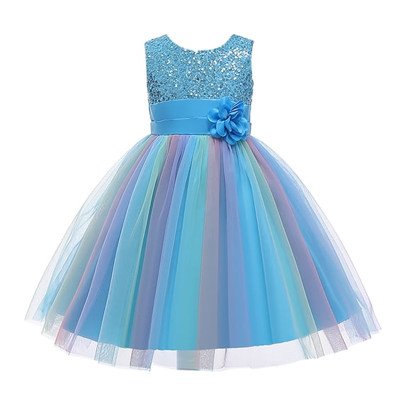 WPPGONE Girls Sparkling Sequin Rainbow Tulle Tutu Dress Sleeveless Flower Girl Wedding Guest Gown Colorful Layered Princess Birthday Pageant Party Dance Performance Dresses