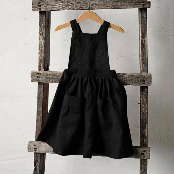 WPPGONE Girls Vintage Pinafore Dress Sleeveless Square Neck High Waisted A Line Suspender Dress with Pockets Classic Retro Style School Daily Outfits Casual Cotton Dresses