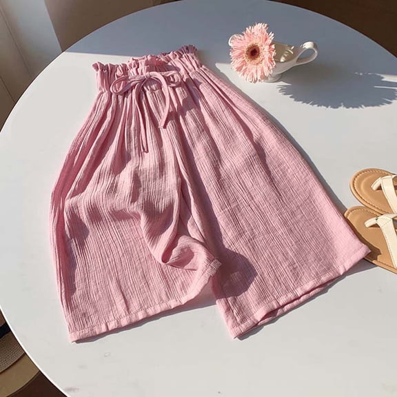WPPGONE Girls Wide Leg Crop Pants Tween Big Kids Smocked High Waist Trousers Lightweight Breathable Cotton Culottes Flowy Palazzo Pants Casual Summer Beach Wear Relaxed Fit Slacks