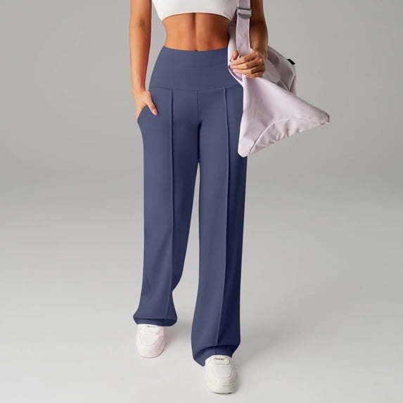 WPPGONE High Waisted Flare Yoga Pants for Womens Stretch Wide Leg Solid Color Bottoms Relaxed Fit Casual Workout Trousers with Pockets