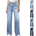 thumbnail image 1 of WPPGONE Jeans for Women Stretchy Trendy High Elastic Waisted Drawstring Loose Fit Straight Leg Bottoms Trousers with Pockets, 1 of 10