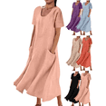 thumbnail image 1 of WPPGONE Linen Dresses for Women with Pockets Casual Summer Midi Dress Short Sleeve Crewneck Loose Fit Vacation Sundress Flowy Boho Beach Clothes, 1 of 7