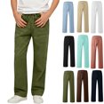 thumbnail image 1 of WPPGONE Linen Pants Teen Boy Elastic Waisted Drawstring Straight Leg Comfortable Bottoms Kids Summer Casual Daily Trousers with Pockets, 1 of 6