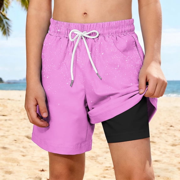 WPPGONE Little Boys Swim Trunks Toddler Board Shorts 2-in-1 Quick-Dry Beachwear with Compression Liner Elastic Drawstring Waist Splatter Pattern Summer Swimming Shorts Swimsuit