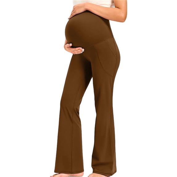WPPGONE Maternity Flare Pants Pregnancy High Waisted Leggings for Women Stretchy Bell Bottoms Active Dance Gym Workout Casual Wear Over The Belly Comfortable Yoga Leggings