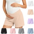 thumbnail image 1 of WPPGONE Maternity Shorts for Women Crossover Waisted Elastic Stretchy Straight Leg Wide Fit Lace Hem Bottoms Summer Lounge Homewear Shorts, 1 of 9