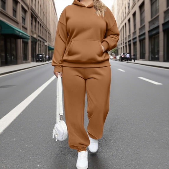 WPPGONE Plus Size Workout Sets for Women Sweatsuits 2 Piece Outfit Hoodie and Joggers Set Soft Moisture-Wicking Drawstring Waist Kangaroo Pocket for Gym Active Lounge Everyday Track Suits