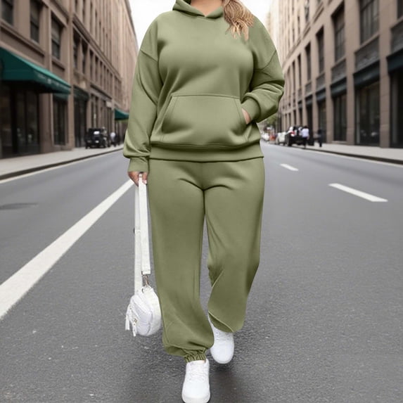 WPPGONE Plus Size Workout Sets for Women Sweatsuits 2 Piece Outfit Hoodie and Joggers Set Soft Moisture-Wicking Drawstring Waist Kangaroo Pocket for Gym Active Lounge Everyday Track Suits