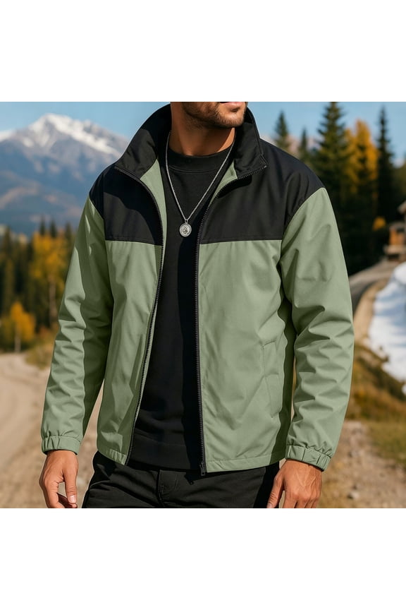 Rain Jacket Men Waterproof Hoodless Biker Zip Up Long Sleeve Outdoor Cycling Color Block Windbreaker Climbing Hiking Fashion Wear