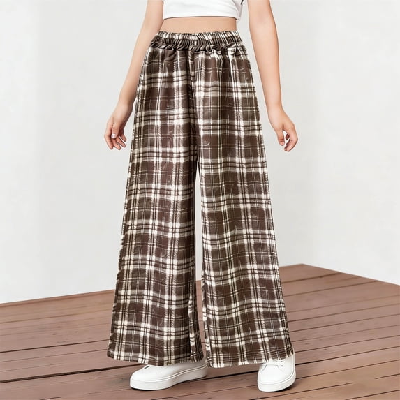 WPPGONE Teen Girls Pants Summer Wide Leg Baggy Flowy Casual Elastic Waisted Straight Lightweight Bottoms Fashion Walking Trousers with Pockets