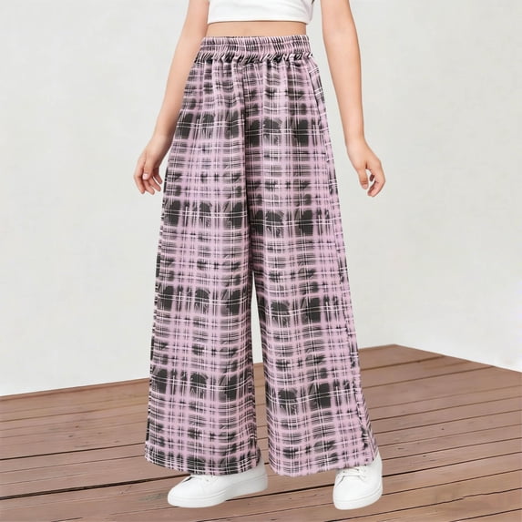 WPPGONE Teen Girls Pants Summer Wide Leg Baggy Flowy Casual Elastic Waisted Straight Lightweight Bottoms Fashion Walking Trousers with Pockets