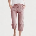 thumbnail image 1 of WPPGONE Toddler Girls Cotton Linen Cropped Pants Lightweight Elastic Waist Capri Vertical Striped Summer Trousers with Drawstring Breathable Casual Capris, 1 of 9