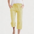 thumbnail image 1 of WPPGONE Toddler Girls Plaid Capri Linen Pants Gingham Elastic Waist Summer Capris with Drawstring Breathable High Waist Everyday Trousers, 1 of 9