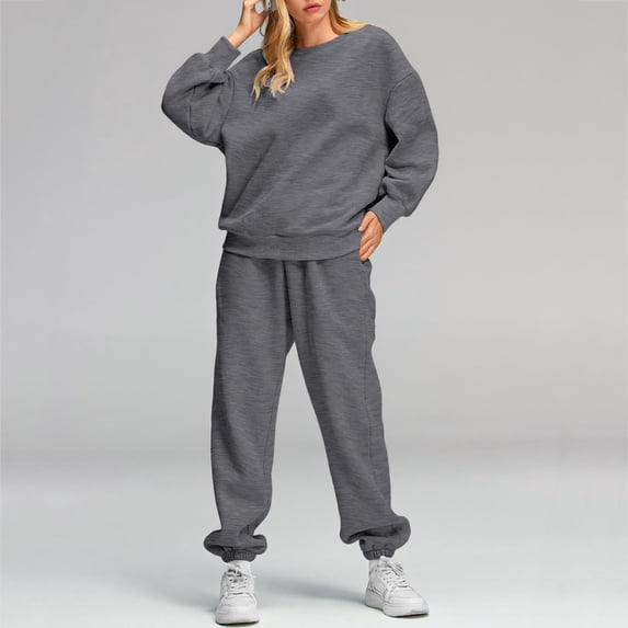 WPPGONE Women's Casual Sweatsuit 2 Piece Outfits Long Sleeve Crewneck Pullover Sweatshirt and High Waisted Joggers Workout Lounge Sets Athletic Tracksuits Activewear