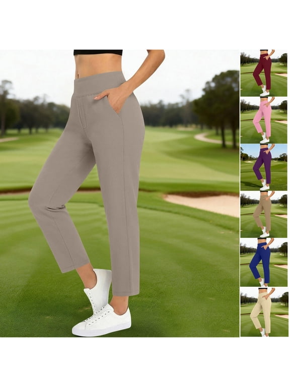 Womens Golf Pants with Pockets Tummy Control Ankle Elastic Waisted Straight Leg Stretchy Bottoms Casual Vacation Travel Trousers
