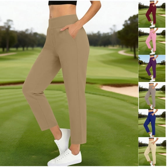 WPPGONE Womens Golf Pants with Pockets Tummy Control Ankle Elastic Waisted Straight Leg Stretchy Bottoms Casual Vacation Travel Trousers