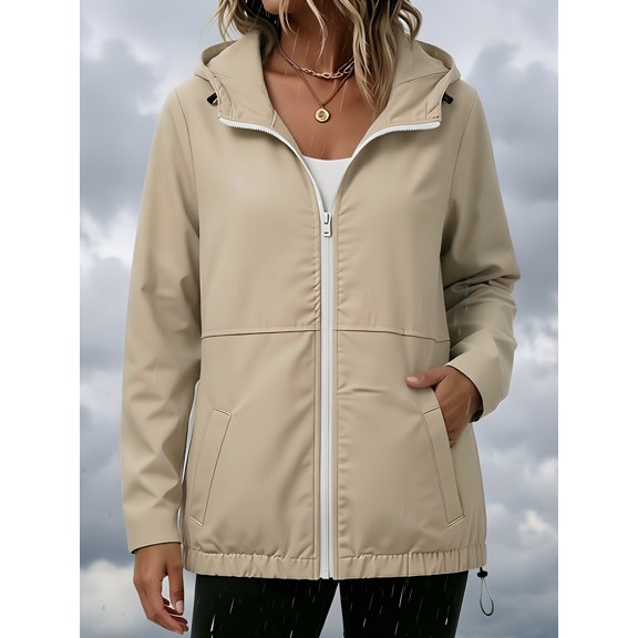 WPPGONE Womens Windbreaker Jacket Hooded Waterproof Hem Drawstring Zip Up Long Sleeve Coat Outdoor Autumn Winter Fashion Casual Jacket with Pockets