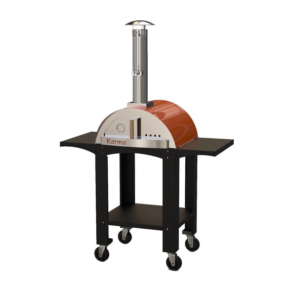 WPPO WKK-01S-WS-Orange 25 in. Karma Wood Fired Ovens with Stand, Wheels & Side Shelves, Orange