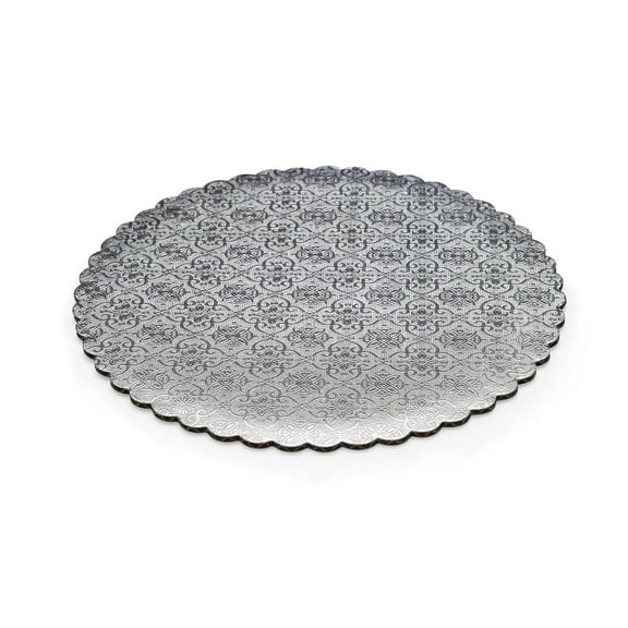 WPSCC09 9" Silver Scalloped Edge Cake Circle, C-Flute, Corrugated with Coated Embossed Paper (Pack of 100)