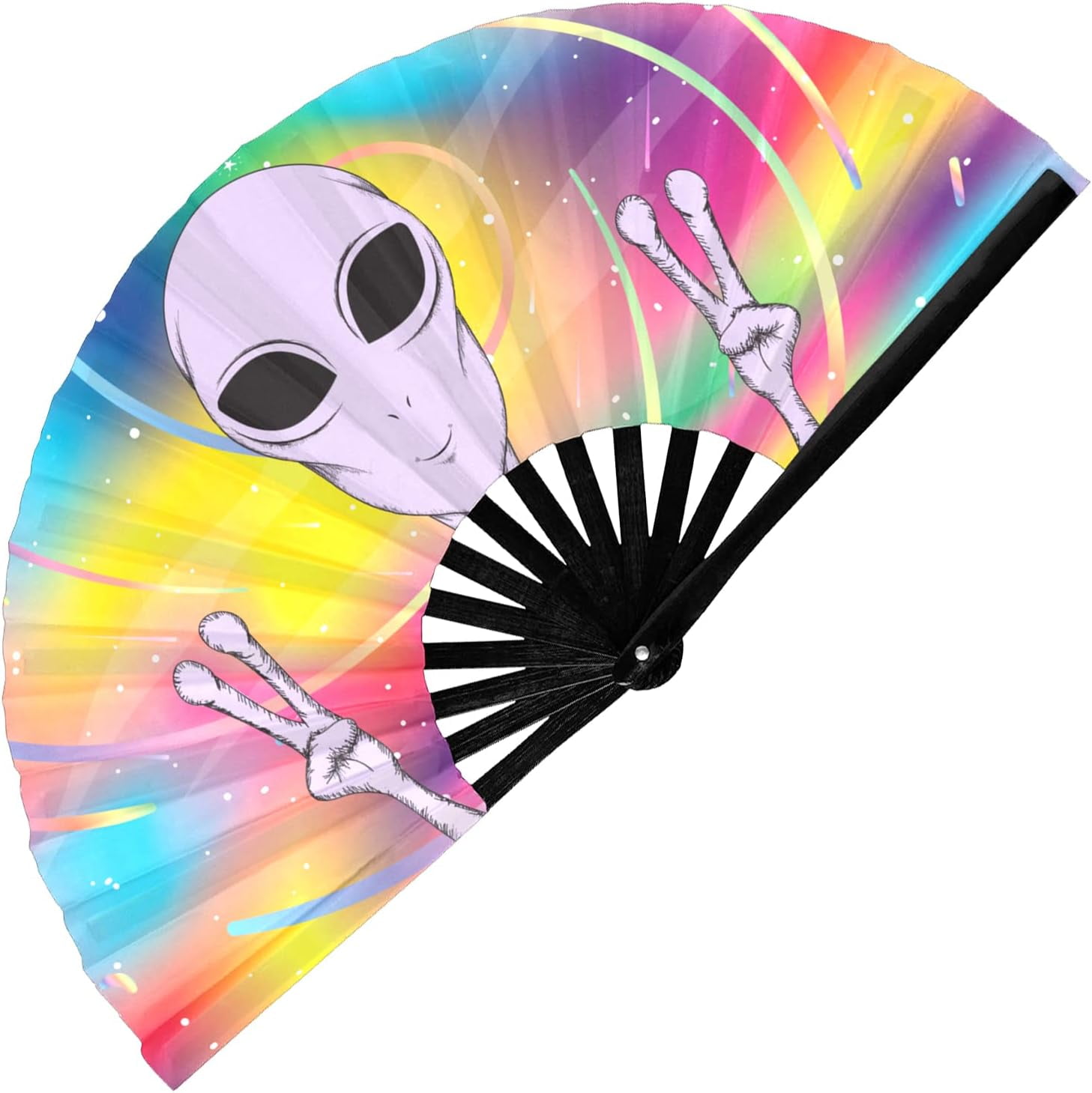 WPWXin Rave Fan Rainbow Alien Large Folding Fan Music Festival
