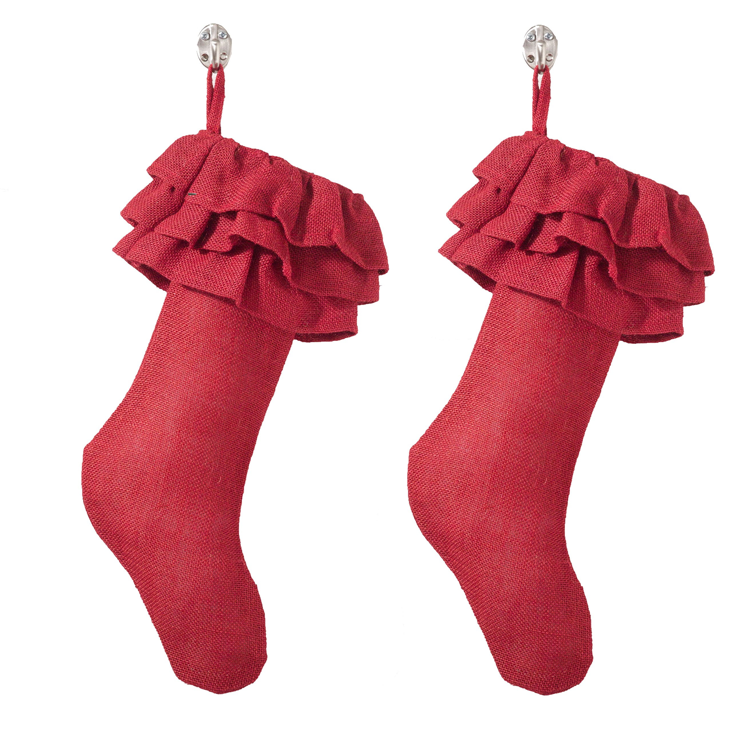 WPWXin Ruffled Design Christmas Hanging Stocking 13" W x 19" L, 1Piece Natural Jute Holiday
