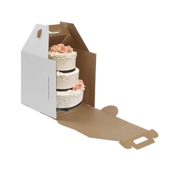 WPackaging Plain Tall White/Kraft Cake-Carrier Box 12" x 12" x 14" High - 3 Each