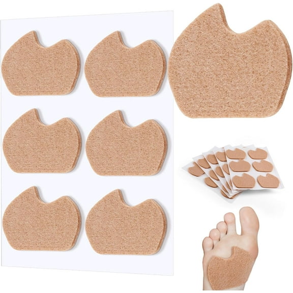 WQBLQH 30 Pcs Foot Pads for Dancer Sesamoiditis Pads Metatarsal Pain Relief Felt Forefoot Cushion Callus Self Adhesive Foot Cushion for Dancer Men Women Skin Color