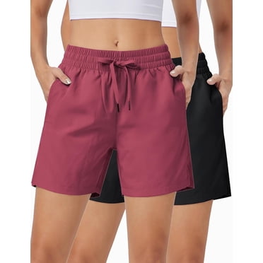 WQD 2 Pack Womens Athletic Shorts Basic Running Shorts Lightweight Quick Dry Gym Workout Shorts with Pockets