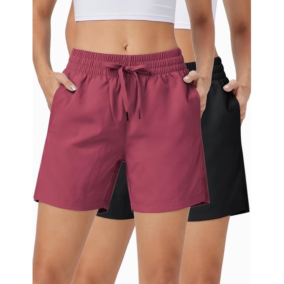 WQD 2 Pack Womens Athletic Shorts Basic Running Shorts Lightweight Quick Dry Gym Workout Shorts with Pockets