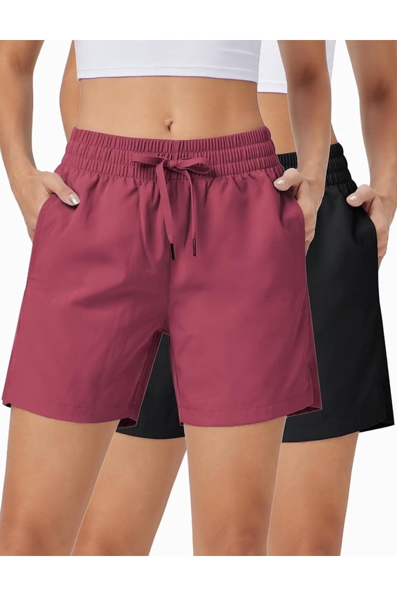 2 Pack Womens Athletic Shorts Basic Running Shorts Lightweight Quick Dry Gym Workout Shorts with Pockets