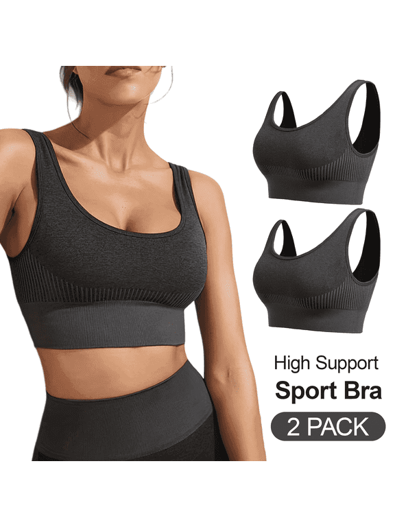 2 Pack Women’s Sports Bras High Support Wirefree Seamless Workout Bra Padded High Impact Yoga Bra for Running Gym Fitness Training