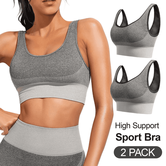 WQD 2 Pack Women’s Sports Bras High Support Wirefree Seamless Workout Bra Padded High Impact Yoga Bra for Running Gym Fitness Training