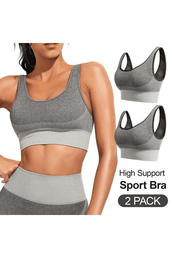 2 Pack Women’s Sports Bras High Support Wirefree Seamless Workout Bra Padded High Impact Yoga Bra for Running Gym Fitness Training